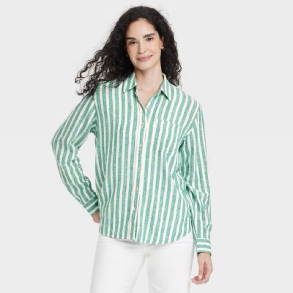 Universal Thread Women's Long Sleeve Collared Linen Button-Down Shirt